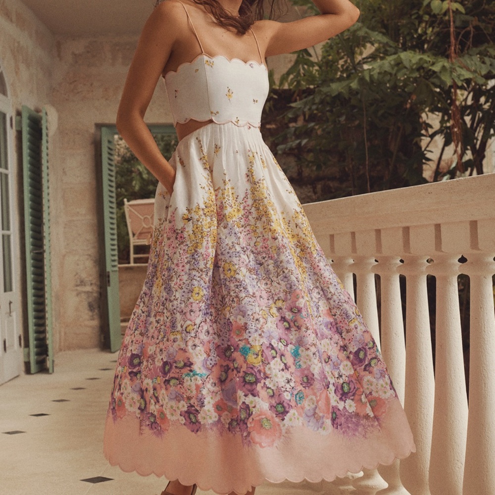 Zimmermann Jude Floral Scalloped Midi Dress